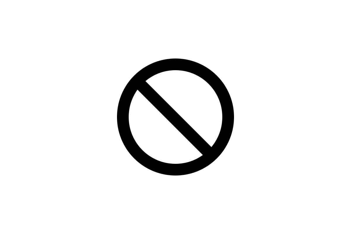 A black "Ban" icon on a white background