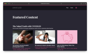 Screenshot of the UNVEILED blog landing page, a card list of links